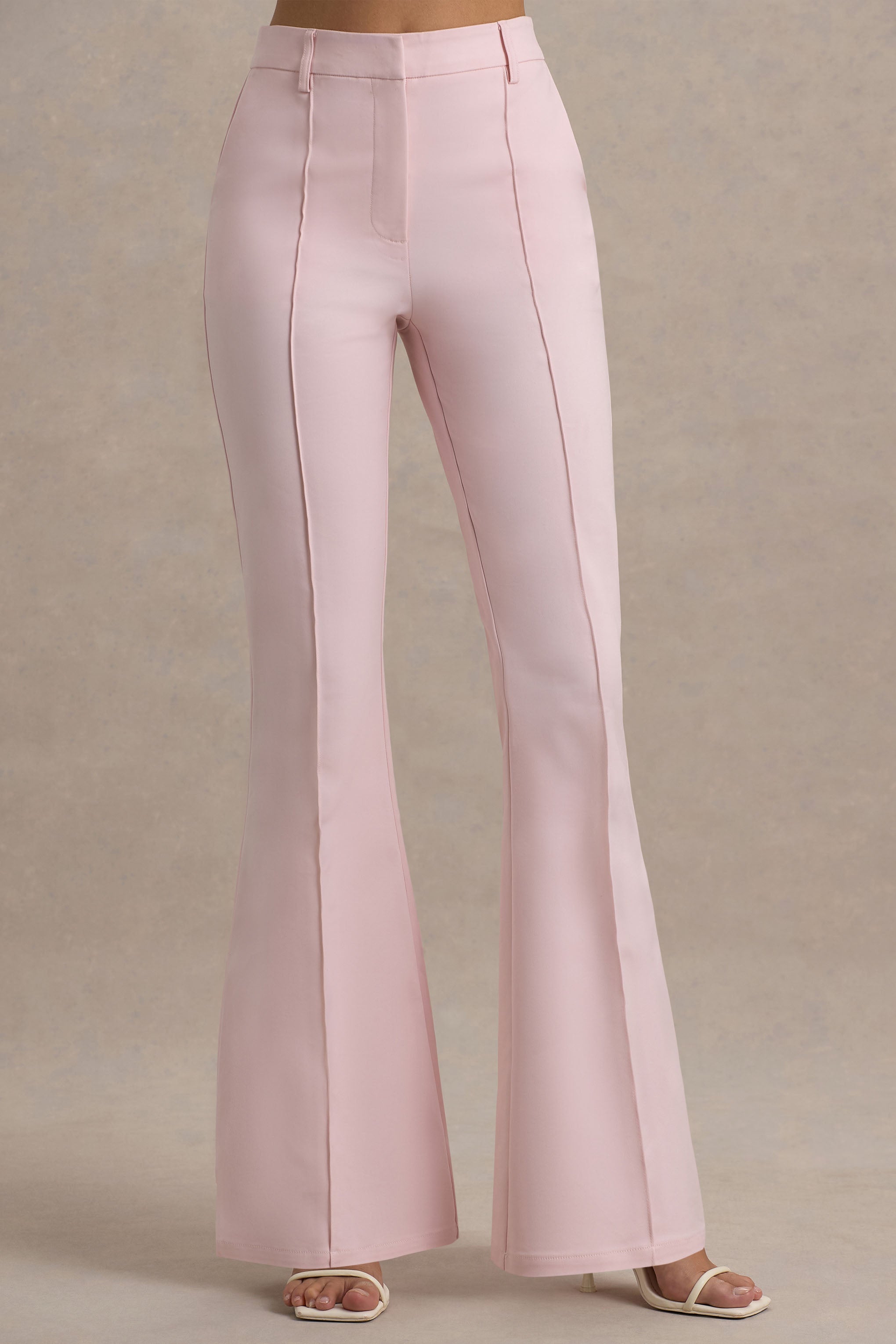 Carina | Pink Flared-Leg Tailored Trousers