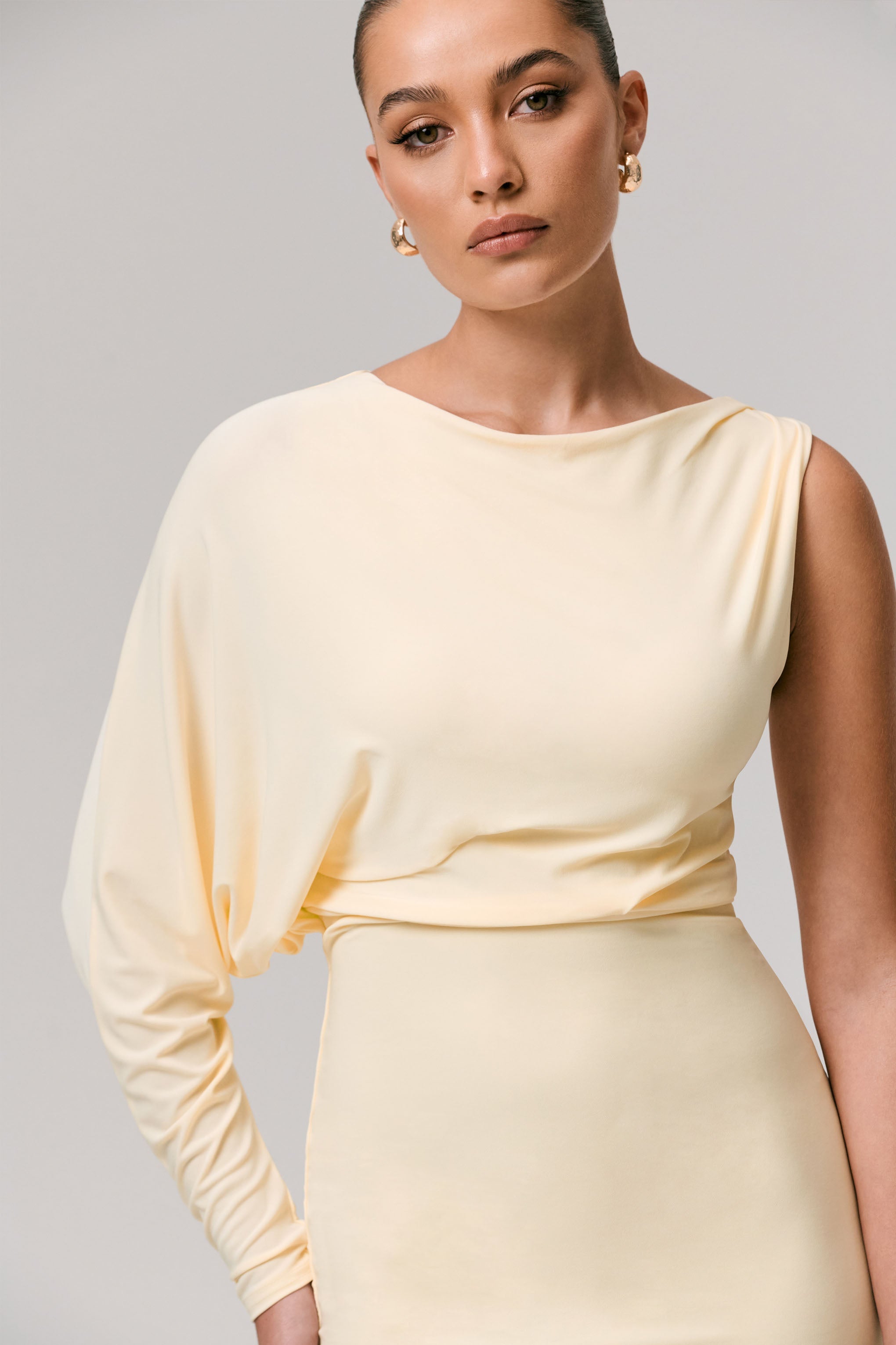 Delia | Pale Lemon One-Sleeve Mini Dress