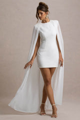 Elysium | White Bodycon Mini Dress With Chiffon Cape
