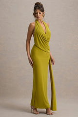 Rosina | Green Halter-Neck Draped Maxi Dress With Sash