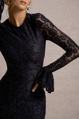 For Life | Black Lace Long-Sleeve Midi Dress