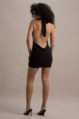 Serenella | Black Plunge-Neck Draped Mini Dress