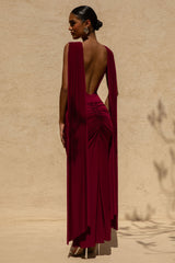 Saige | Burgundy Cap-Sleeve Gathered Maxi Dress