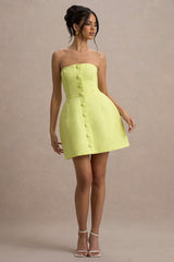 Anniston | Lemon Bandeau Tailored Button Mini Dress