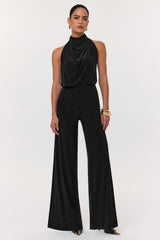 Asha | Black High-Neck Jumpsuit With Ruched Detail