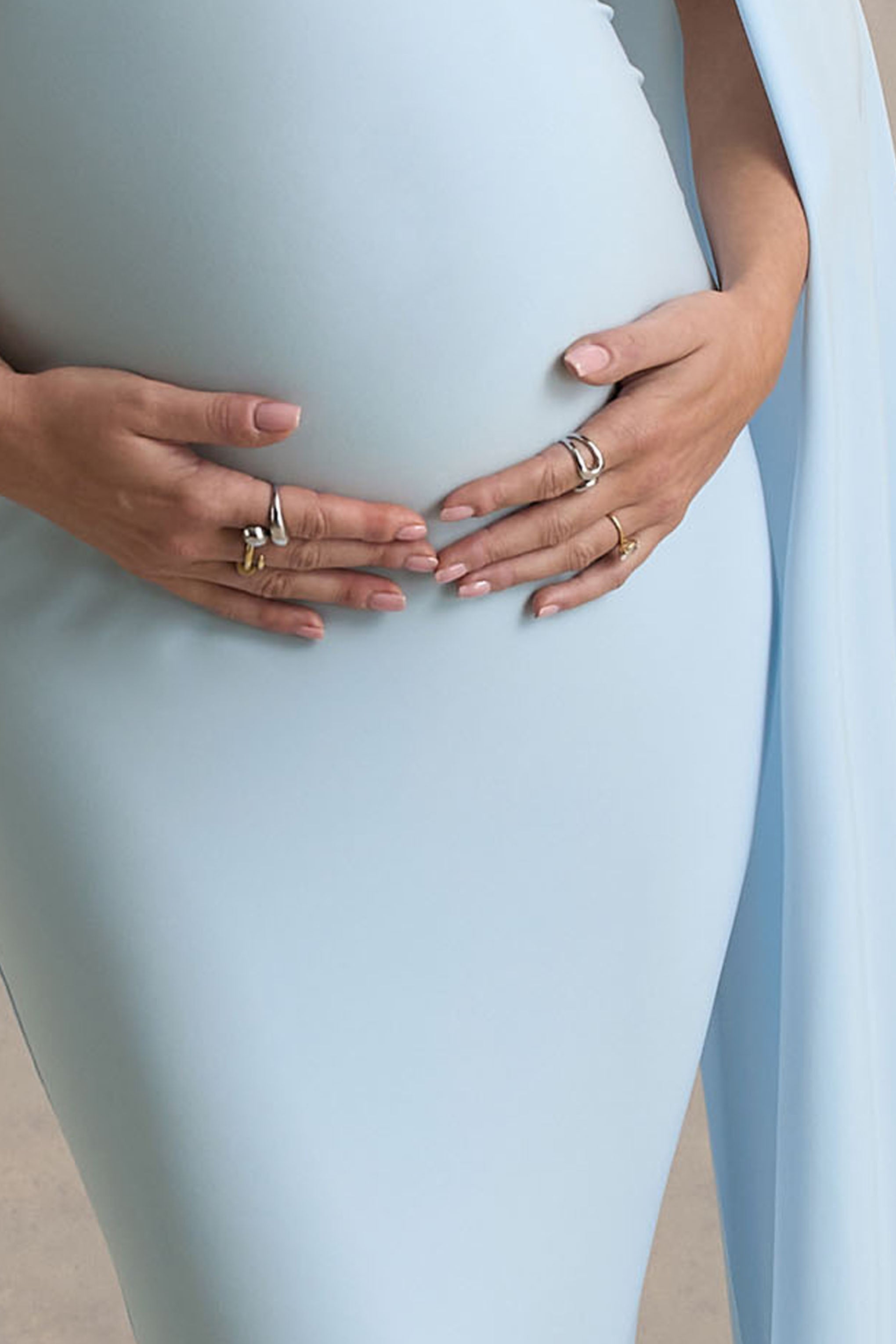 Aquila | Powder Blue Bardot Maternity Maxi Dress With Drape Sleeve