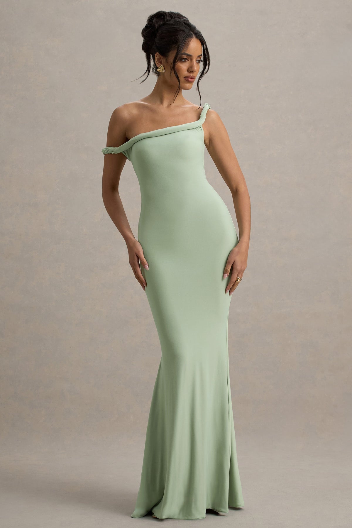 Lita | Light Green Twisted Asymmetric Maxi Dress