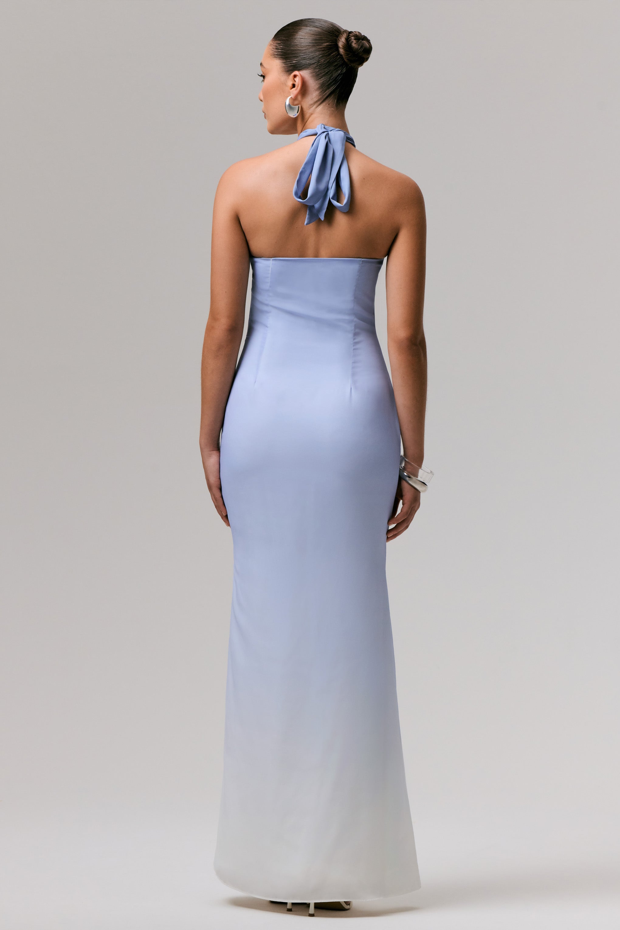 Sharni | Blue Ombre Chiffon Halter-Neck Maxi Dress