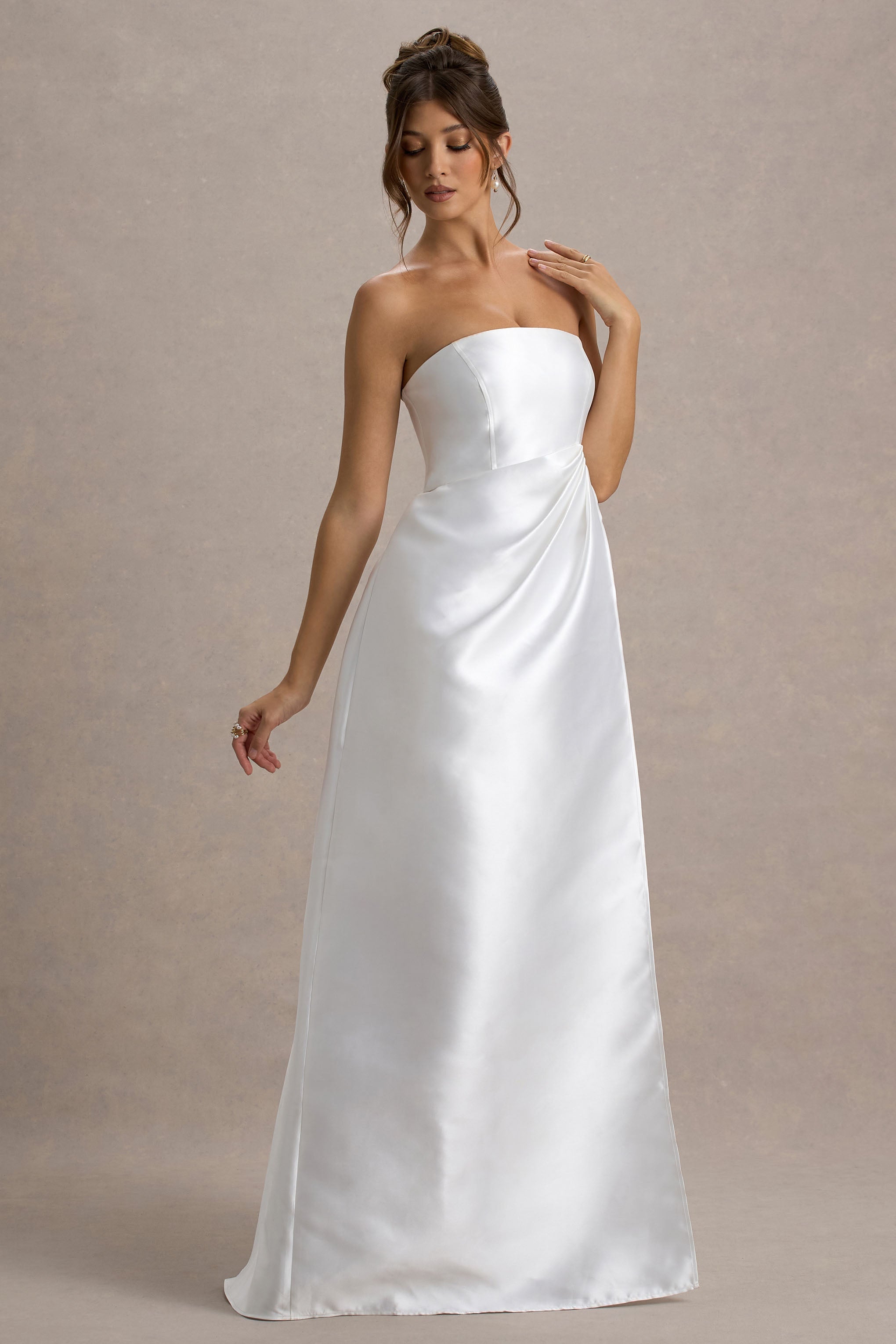 Universe | White Bandeau Split Puff-Skirt Maxi Dress