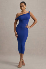 Salome | Blue Twisted Asymmetric Midi Dress