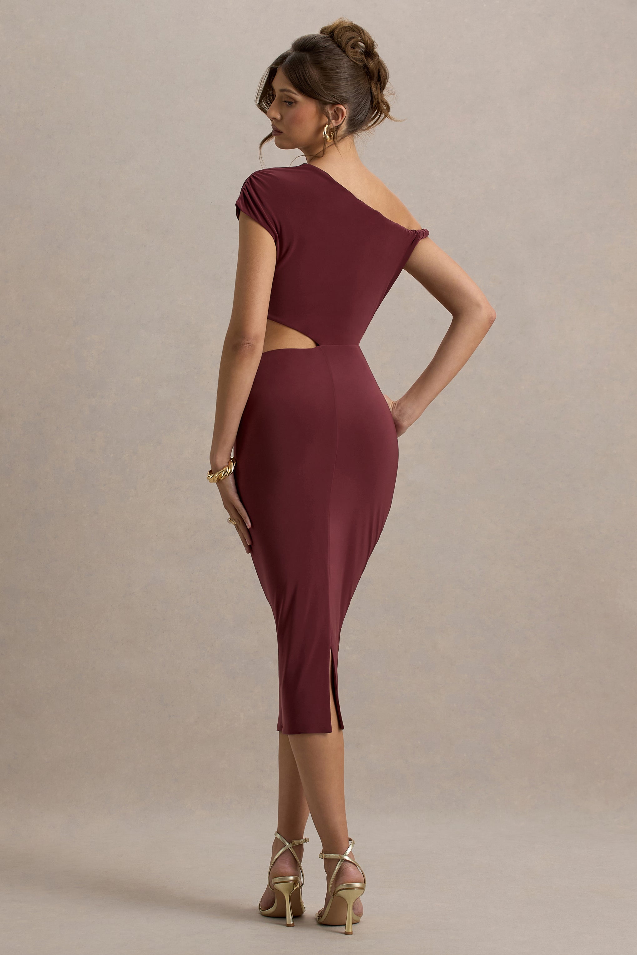 Calliope | Burgundy Cut-Out Gathered Midi Dress