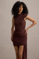Nocturnal | Brown Ruched Mini Dress With Sash