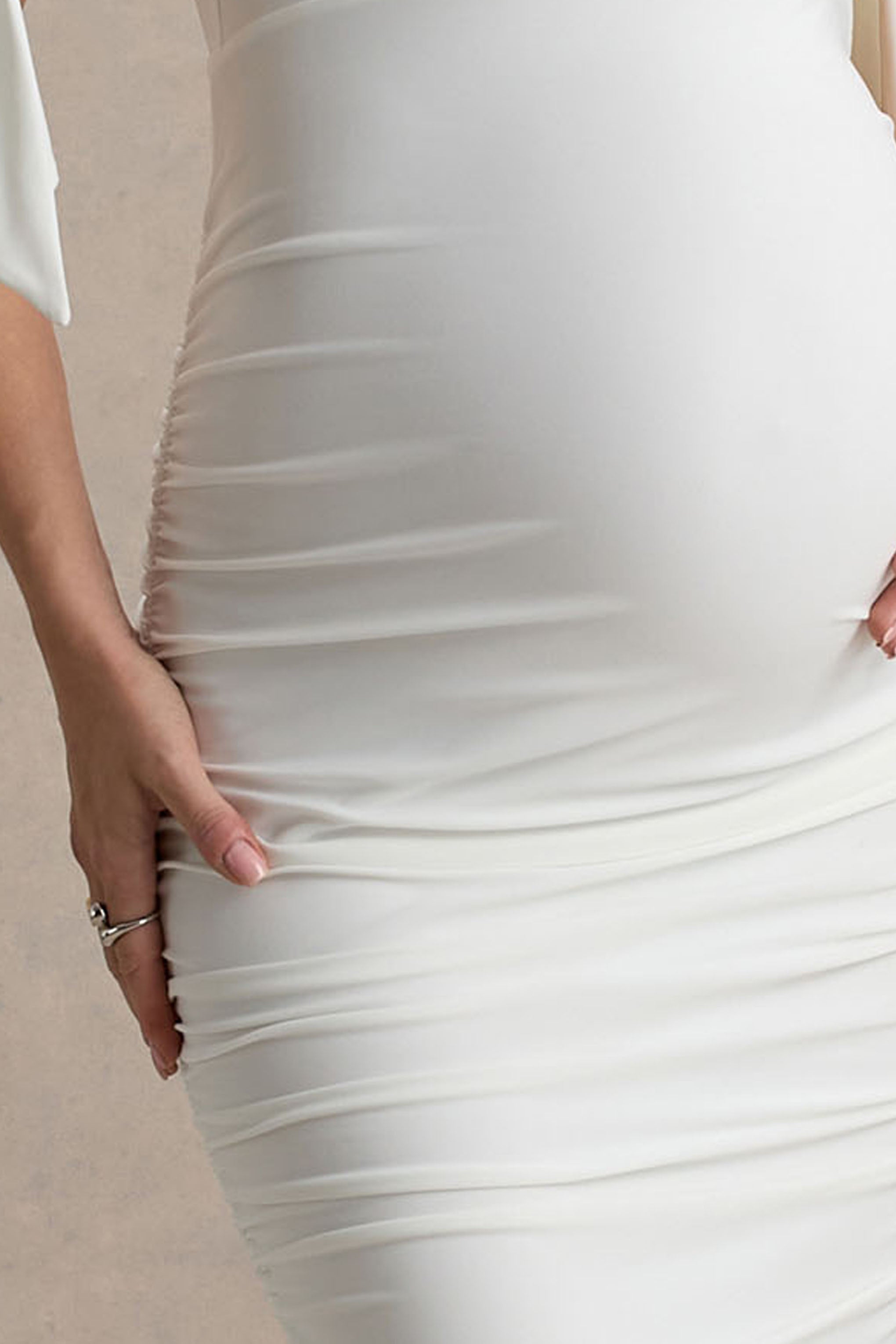 Chandelier | White Bardot Maternity Midi Dress With Bow Details