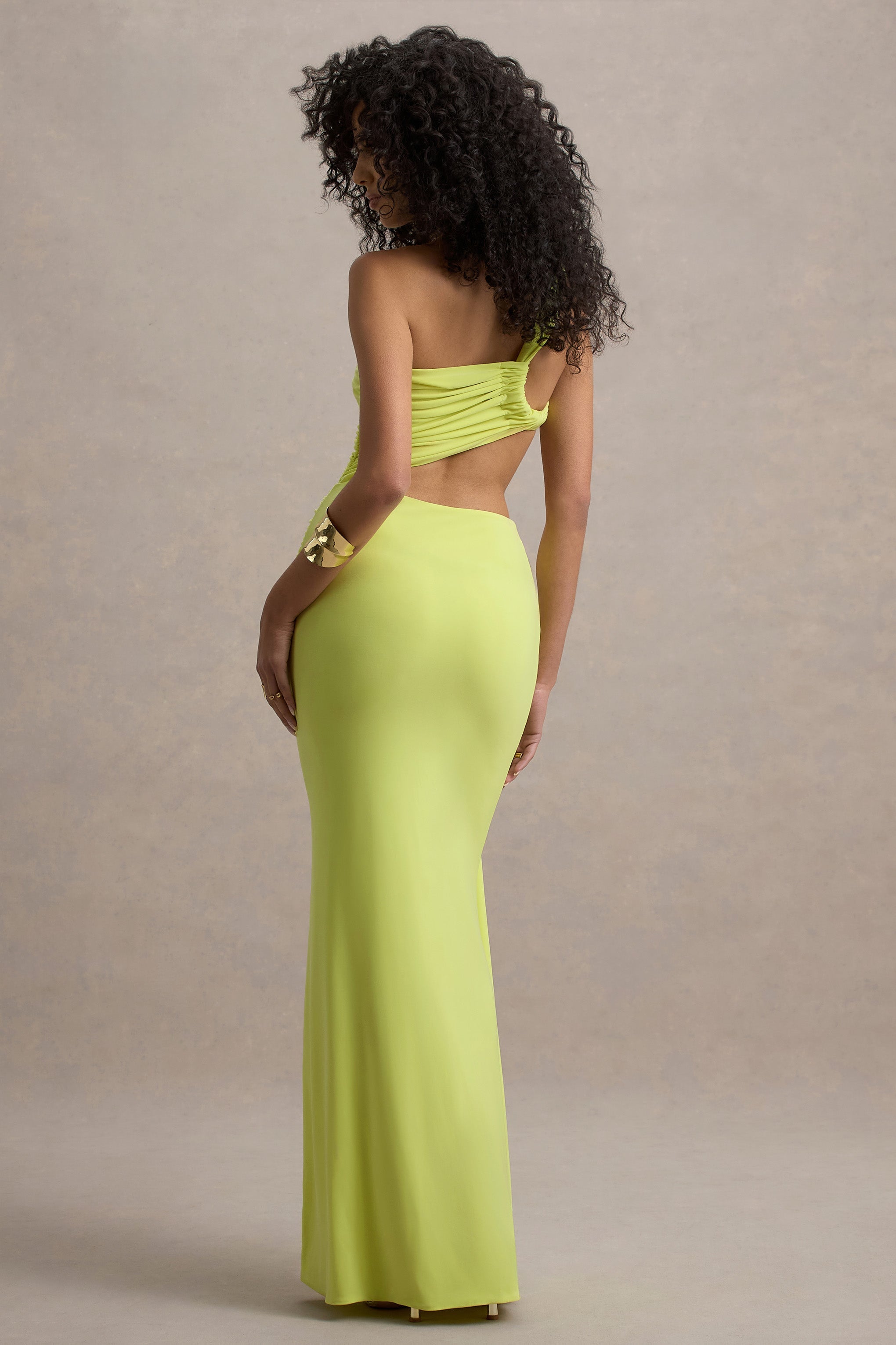 Giovanna | Lime Green Asymmetric Maxi Dress With Wrap Skirt