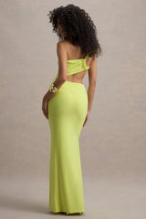 Giovanna | Lime Green Asymmetric Maxi Dress With Wrap Skirt