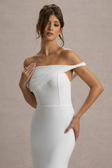 Alonza | White Twisted Bardot Maxi Dress