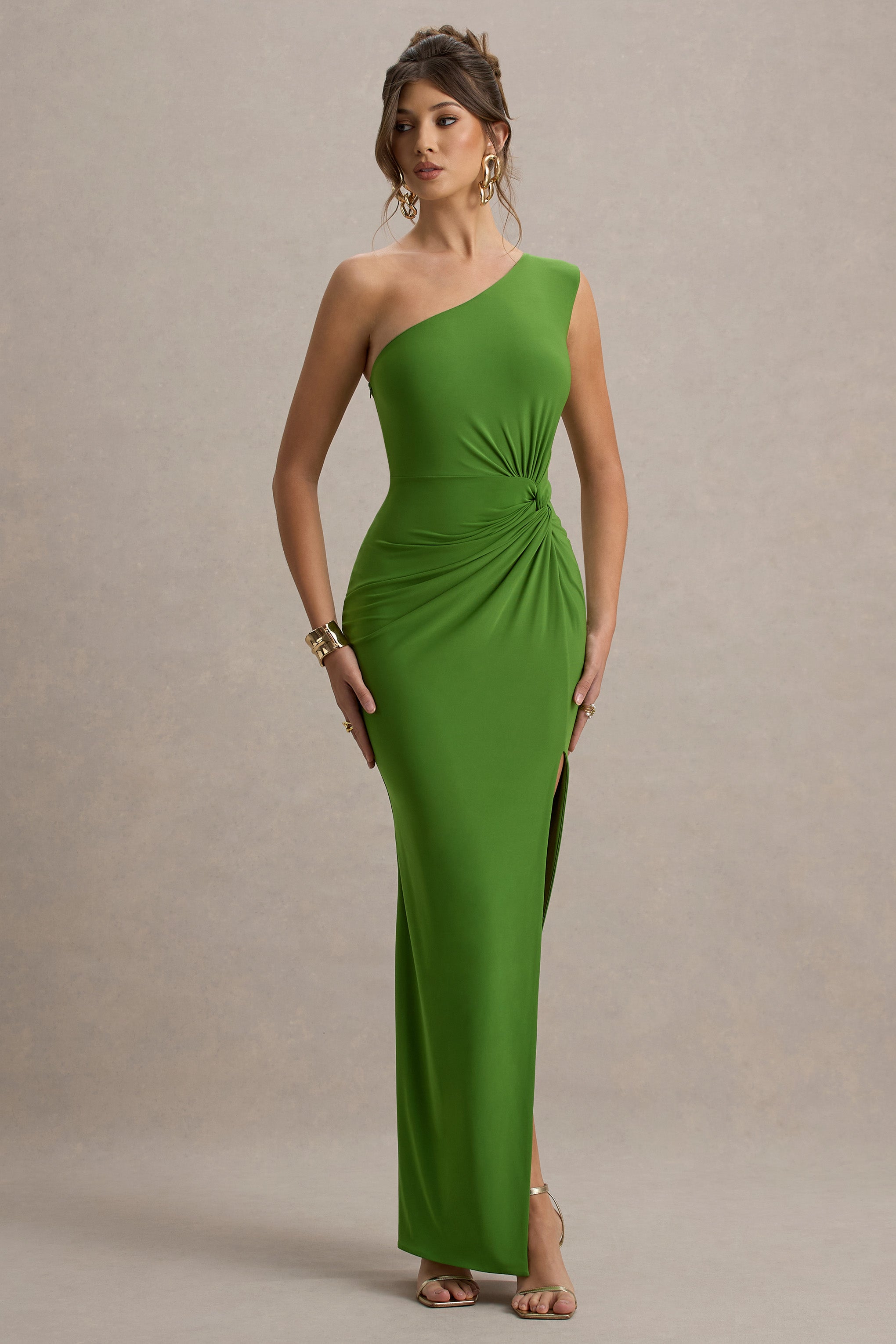 Galene | Green Asymmetric Wrap Maxi Dress