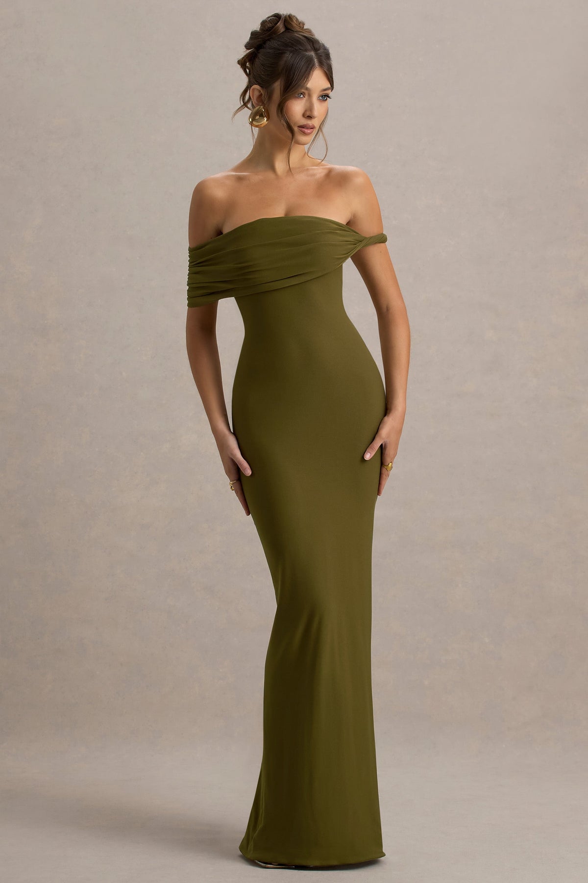 Melika | Green Twisted Bardot Maxi Dress