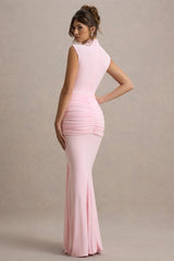 Graziana | Pink High-Neck Gathered Draped Maxi Dress
