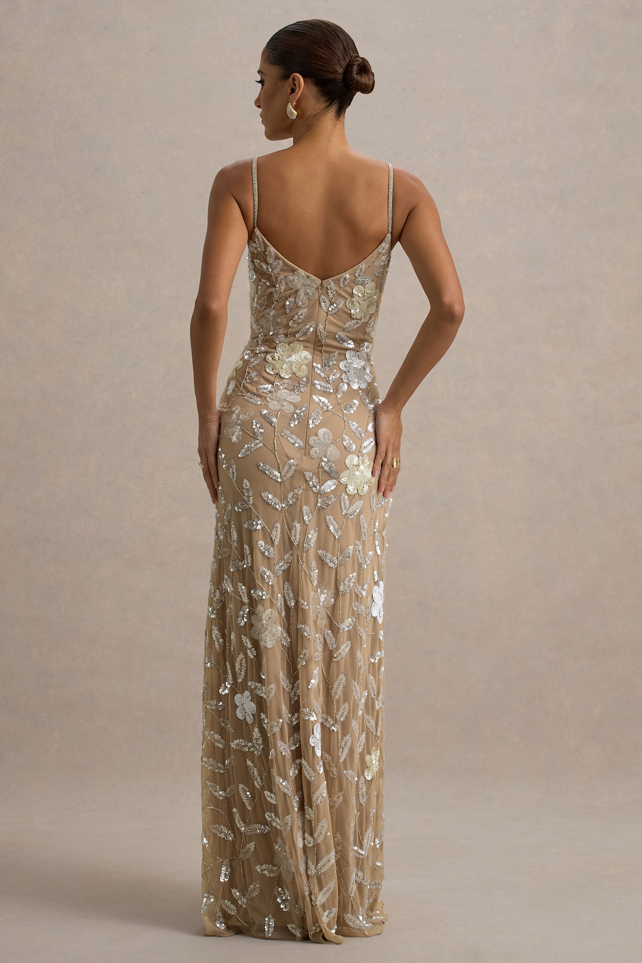 Gemini | Floral Sequin Embellished Strappy Maxi Dress